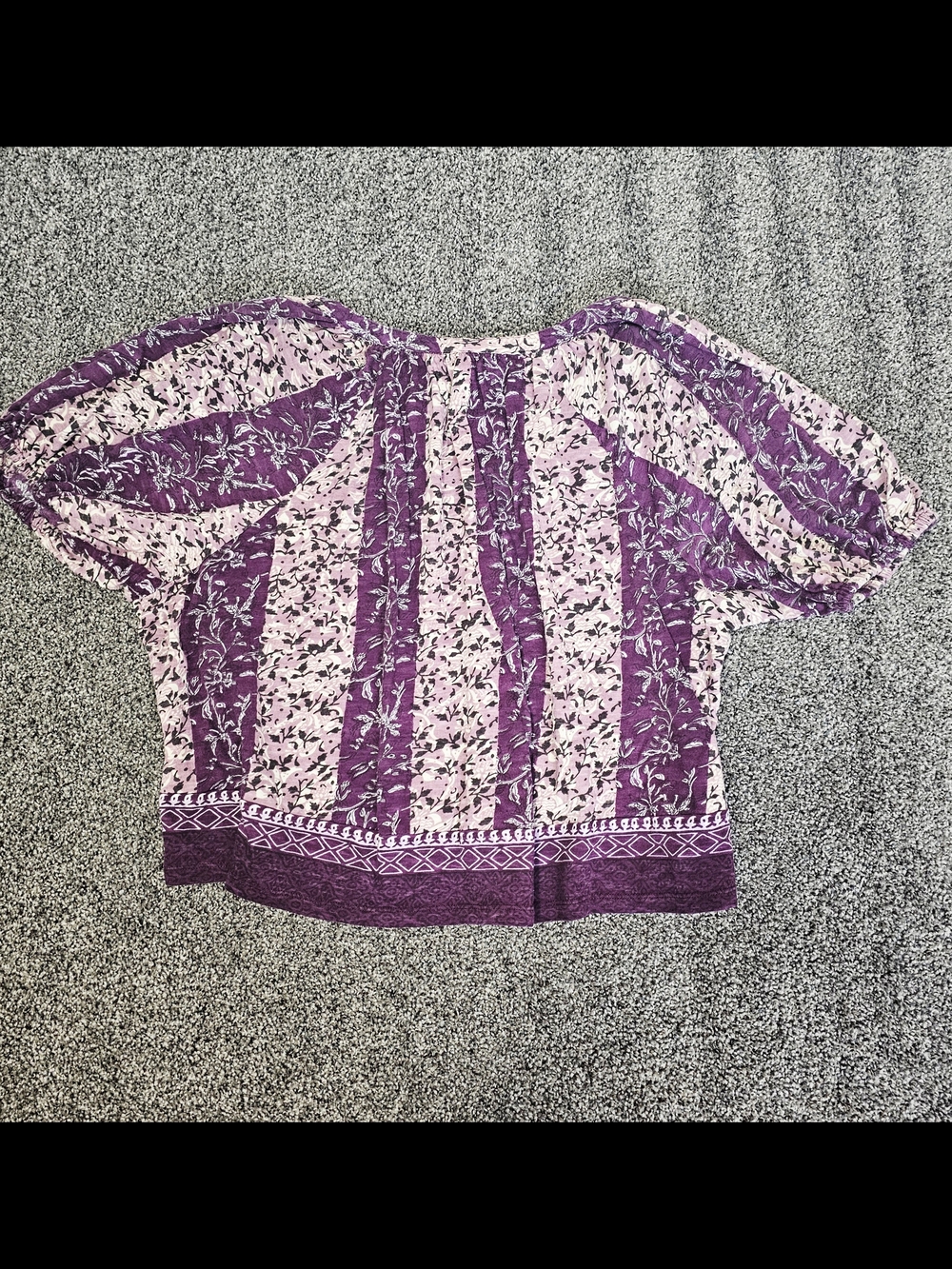 Rachel Zoe Purple Floral Cotton Split Neck Peasant Blouse Size L - Picture 3 of 9